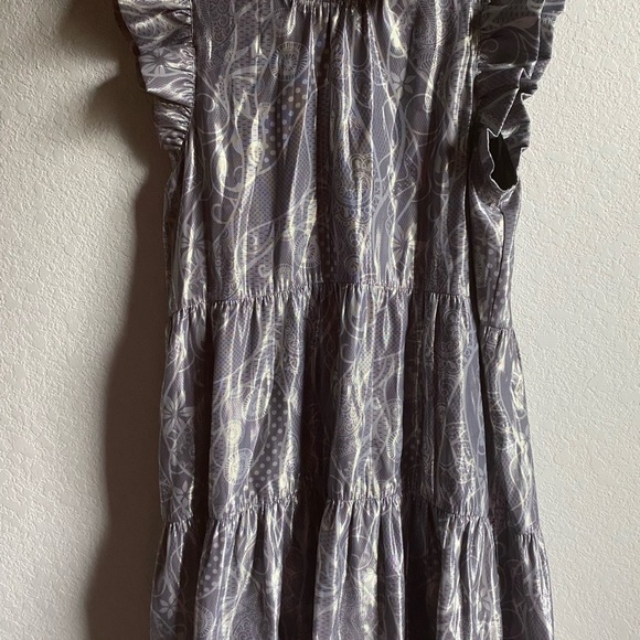 Marie Oliver Metallic Printed Tent Babydoll Tiered Ruffle Sleeves Retro Dress XS - Picture 5 of 15